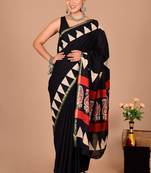 Black block print cotton zari sarees with running blouse