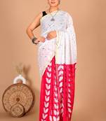 White block print cotton zari sarees with running blouse