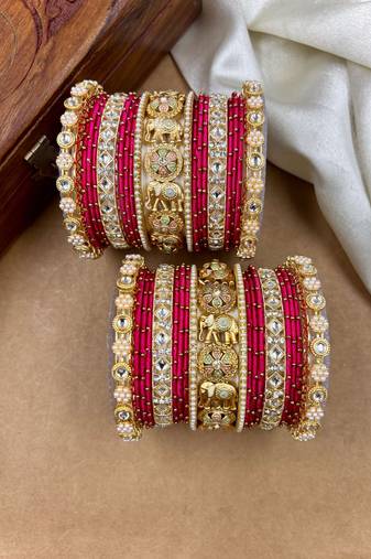Designer rani silk thread bangles set