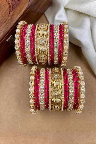 Designer rani silk thread bangles set