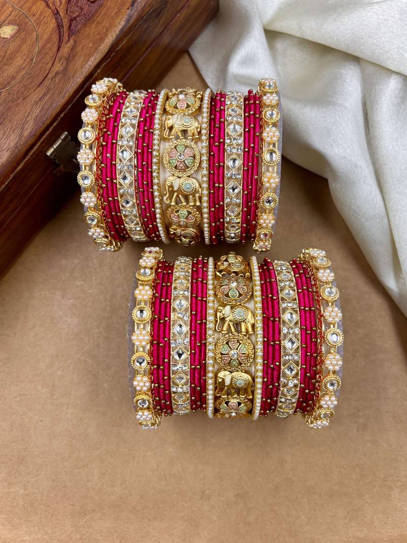 Designer rani silk thread bangles set