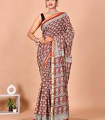 Multicolor block print cotton zari sarees with running blouse