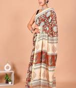 Brown block print cotton zari sarees with running blouse