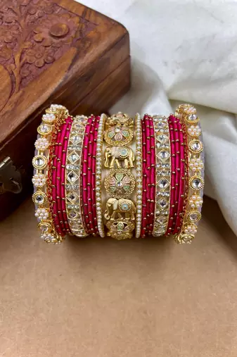 Designer rani silk thread bangles set