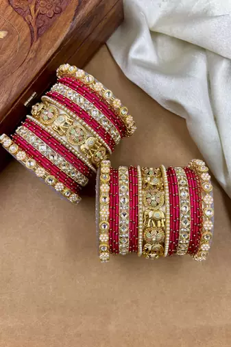 Designer rani silk thread bangles set