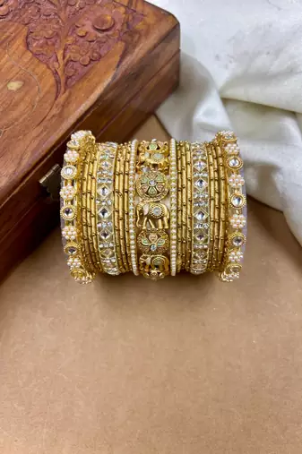 Designer gold silk thread bangles set