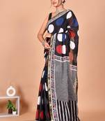 Multicolor block print cotton zari sarees with running blouse