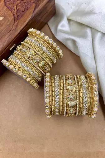 Designer gold silk thread bangles set