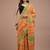 Orange cotton hand block printed mulmul sarees with attach printed blouse