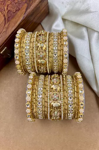 Designer gold silk thread bangles set