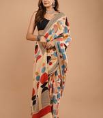 Multicolor cotton hand block printed mulmul sarees with attach printed blouse
