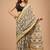 Beige cotton hand block printed mulmul sarees with attach printed blouse