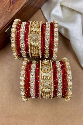 Designer red silk thread bangles set