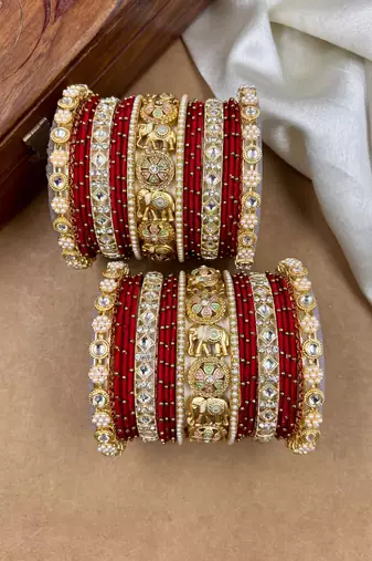 Designer red silk thread bangles set