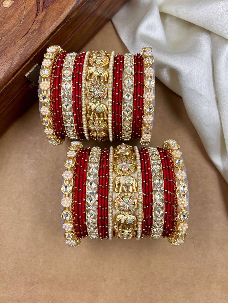Designer red silk thread bangles set
