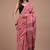 Pink cotton hand block printed mulmul sarees with attach printed blouse