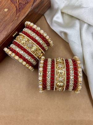 Designer red silk thread bangles set 2