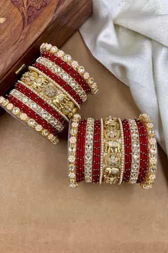 Designer red silk thread bangles set
