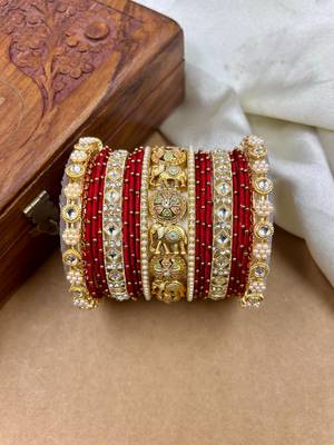 Designer red silk thread bangles set 3