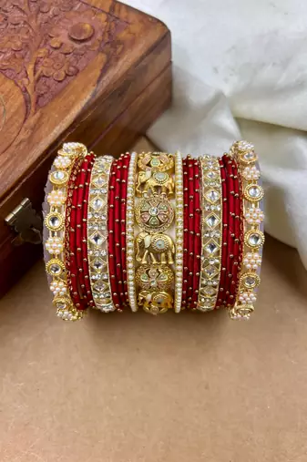 Designer red silk thread bangles set