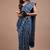 Blue cotton hand block printed mulmul sarees with attach printed blouse