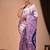 Purple cotton hand block printed mulmul sarees with attach printed blouse
