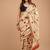 Cream cotton hand block printed mulmul sarees with attach printed blouse