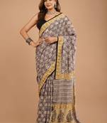 Multicolor cotton hand block printed mulmul sarees with attach printed blouse