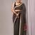 Black cotton hand block printed mulmul sarees with attach printed blouse