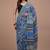 Blue cotton hand block printed mulmul sarees with attach printed blouse