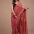 Red cotton hand block printed mulmul sarees with attach printed blouse