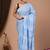 Sky blue cotton hand block printed mulmul sarees with attach printed blouse