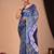 Blue cotton hand block printed mulmul sarees with attach printed blouse