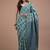 Blue cotton hand block printed mulmul sarees with attach printed blouse