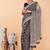 Black cotton hand block printed mulmul sarees with attach printed blouse