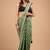 Green cotton hand block printed mulmul sarees with attach printed blouse