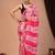 Pink cotton hand block printed mulmul sarees with attach printed blouse