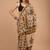 Beige cotton hand block printed mulmul sarees with attach printed blouse