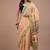 Beige cotton hand block printed mulmul sarees with attach printed blouse