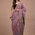 Purple cotton hand block printed mulmul sarees with attach printed blouse