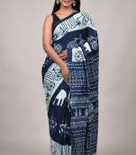 Blue soft mul cotton saree with unstiched attached blouse piece