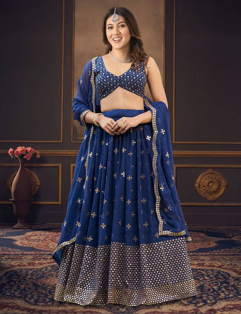 Women's Georgette Embroiderd Semi-Stitched Lehenga Choli With Dupatta