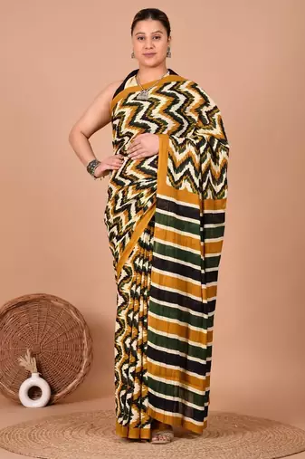 Multicolor soft mul cotton saree with unstiched attached blouse piece