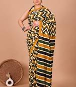 Multicolor soft mul cotton saree with unstiched attached blouse piece