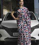 Multicolor soft mul cotton saree with unstiched attached blouse piece