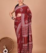 Maroon soft mul cotton saree with unstiched attached blouse piece