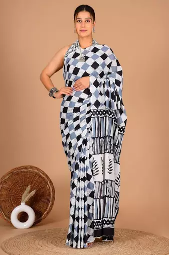 Multicolor soft mul cotton saree with unstiched attached blouse piece