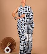 Multicolor soft mul cotton saree with unstiched attached blouse piece