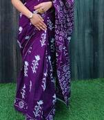 Violet soft mul cotton saree with unstiched attached blouse piece