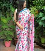Multicolor soft mul cotton saree with unstiched attached blouse piece